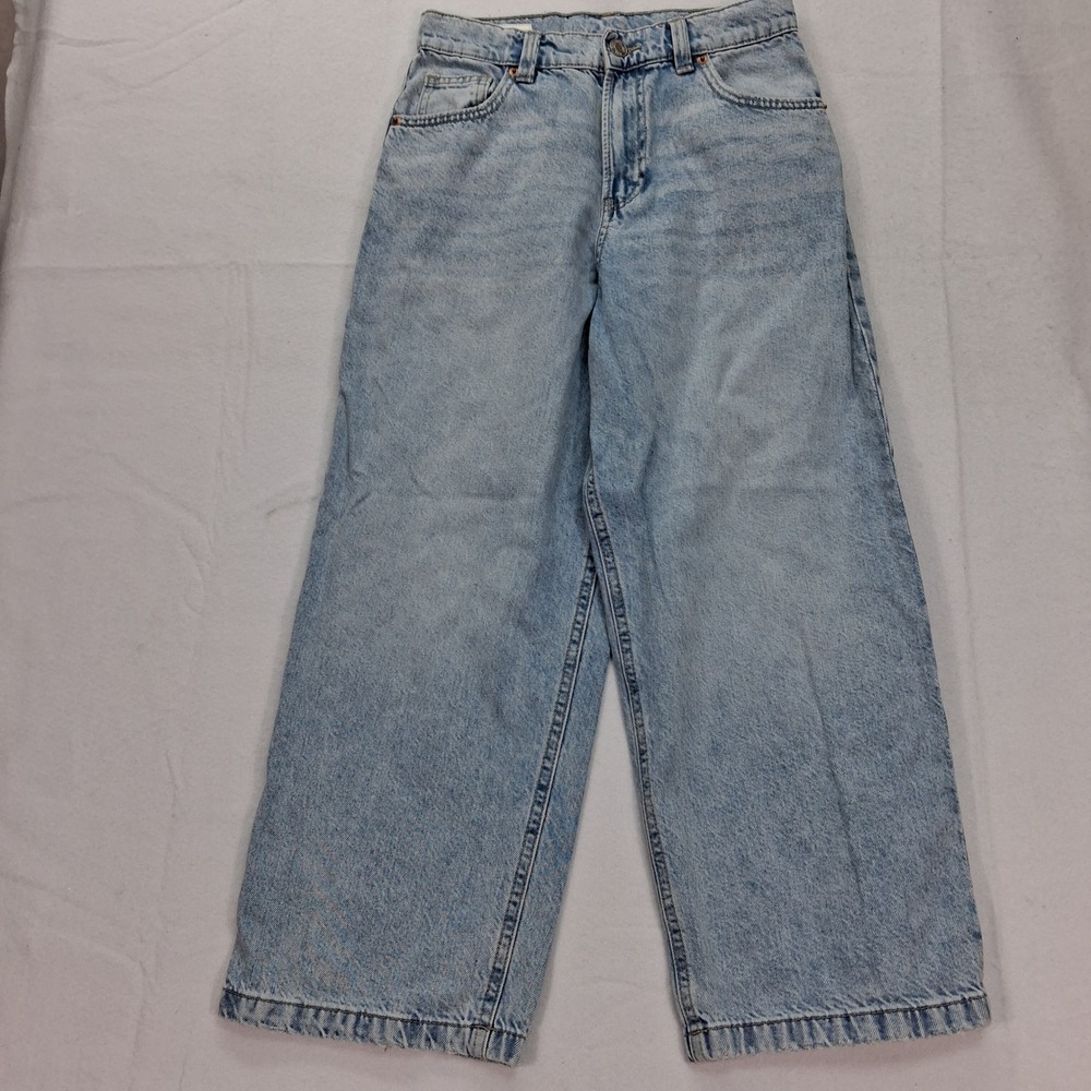 Zara Jeans Kids 9-10 Super Cheat Days Light Blue Acid Wash Wide Leg EUC